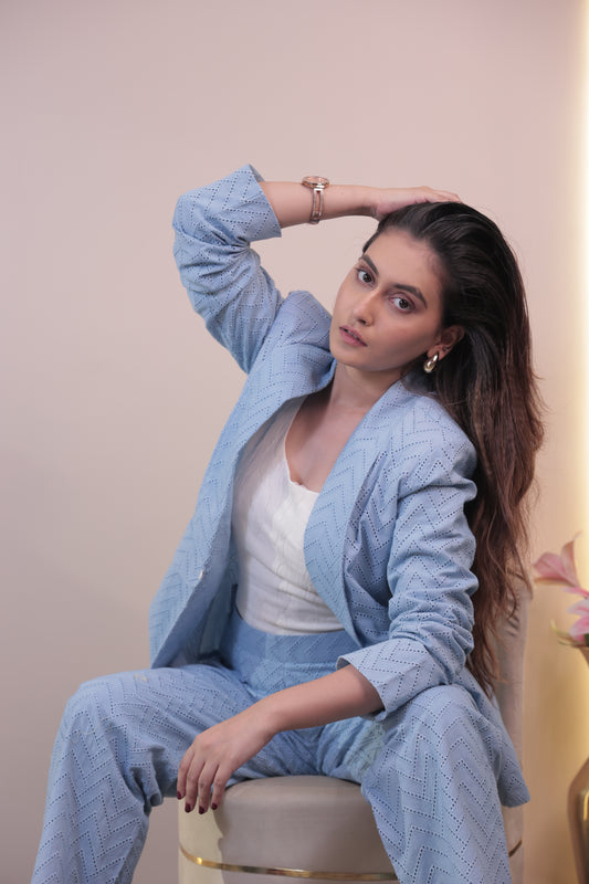 Schiffli Textured Blazer Set (3 P)