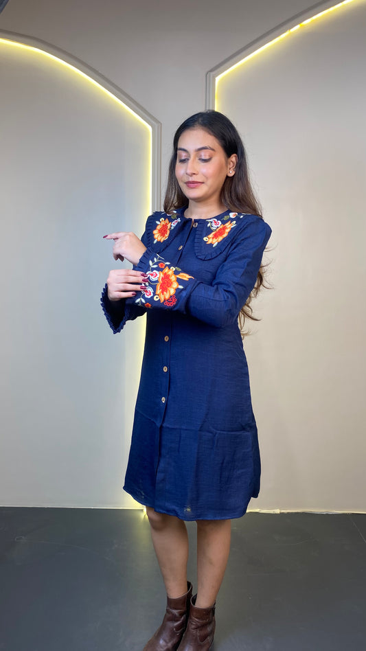 Embroidered Dress (Dark Blue)