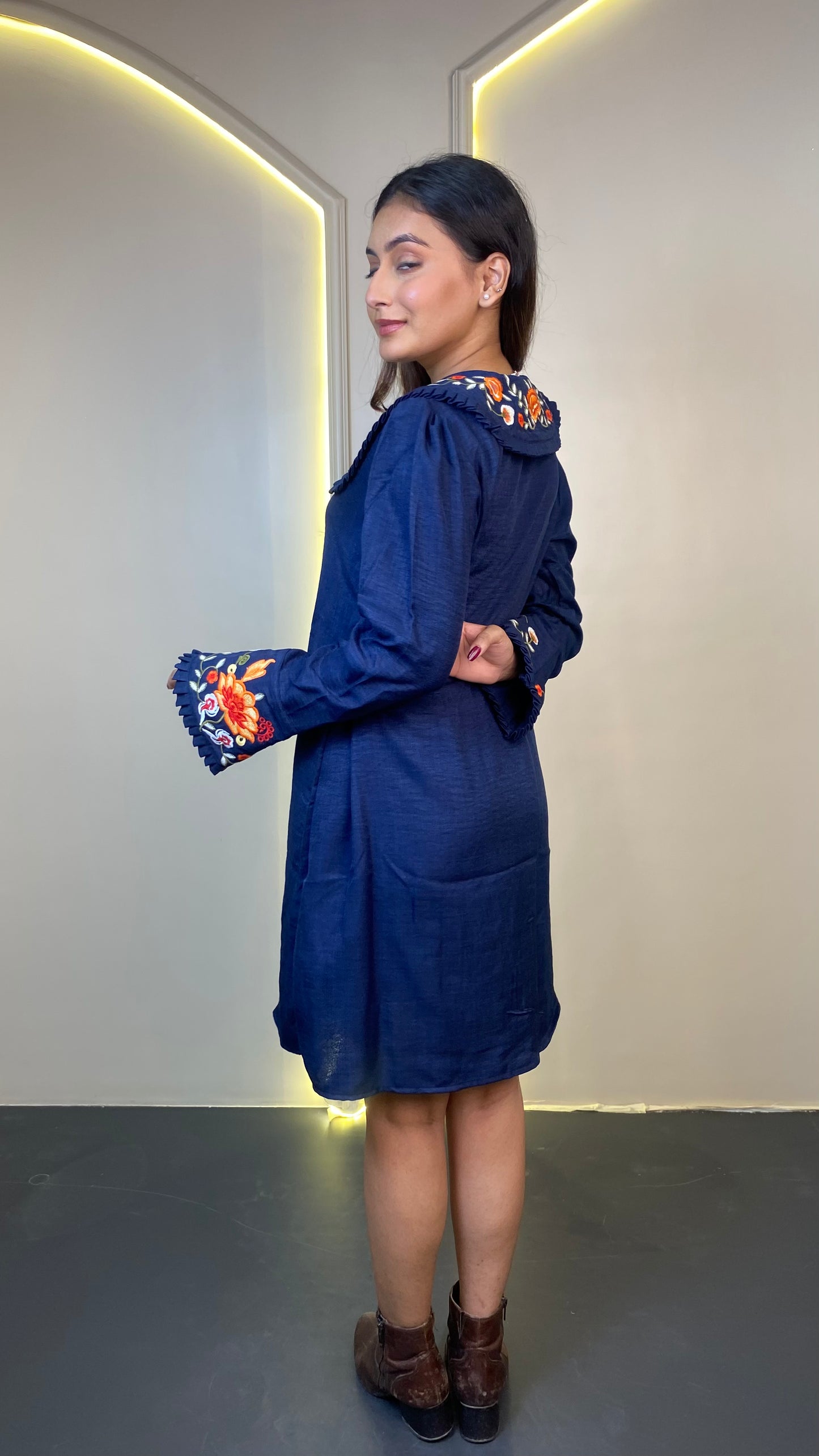 Embroidered Dress (Dark Blue)