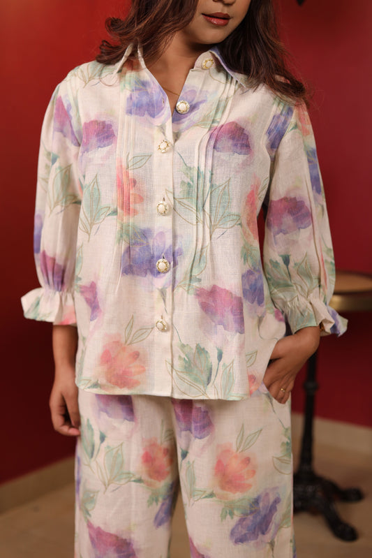 Jute Cotton Flower Print Co-ord set