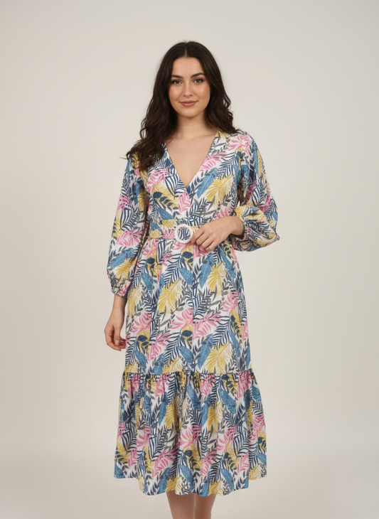 Tropical Leaf Print Long Dress