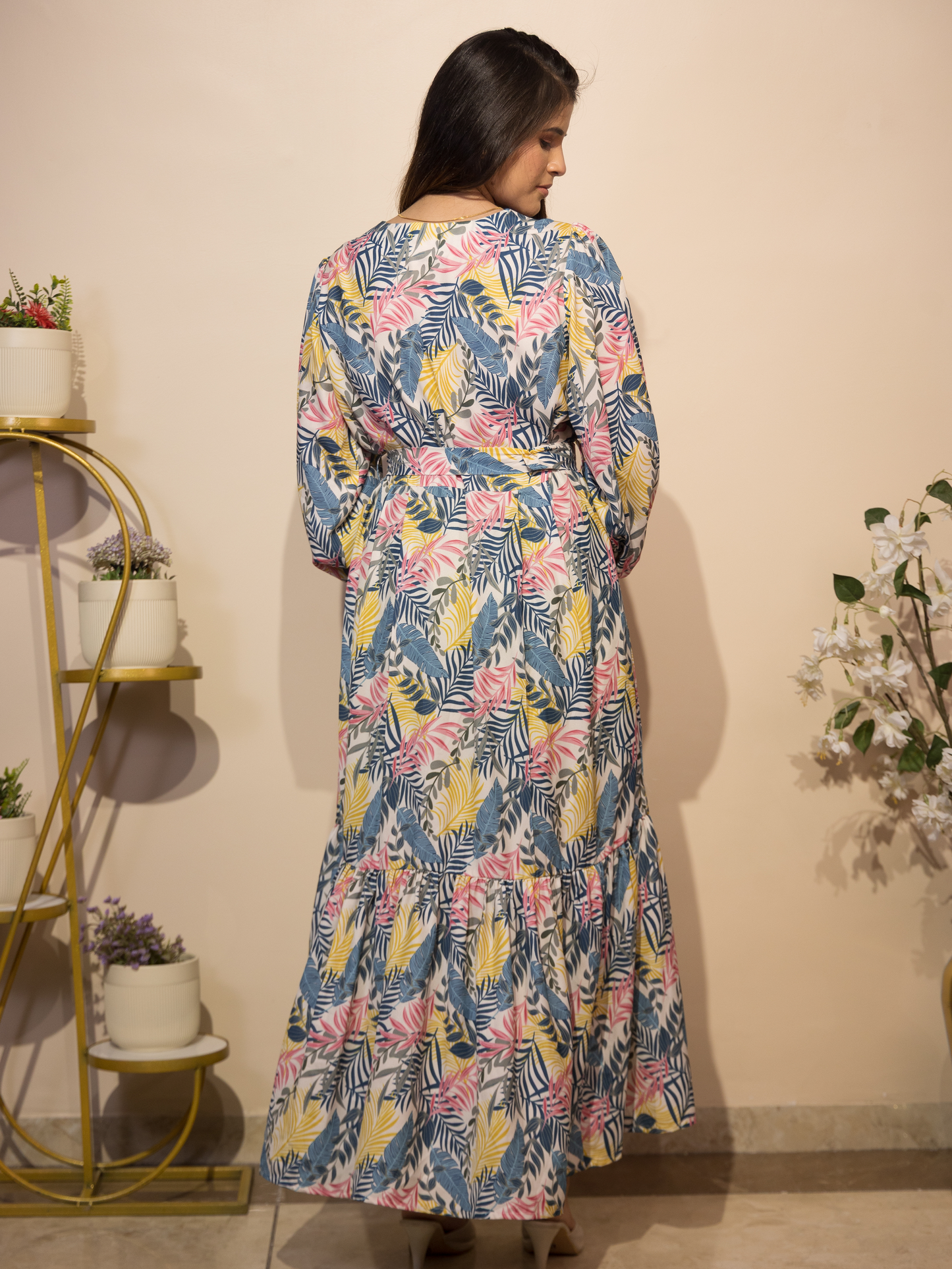 Tropical Leaf Print Long Dress