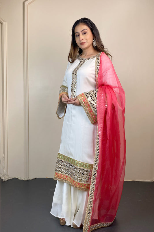 Heavy White Kurti With Sharara set