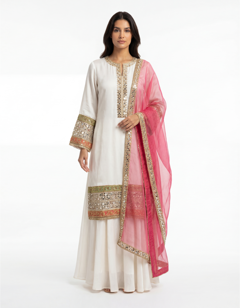 Heavy White Kurti With Sharara set