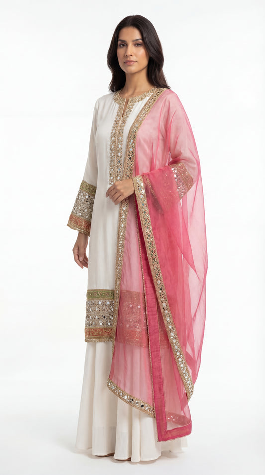 Heavy White Kurti With Sharara set