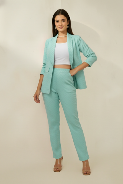Schiffli Textured Blazer Set (3 P) (Light Teal Green)
