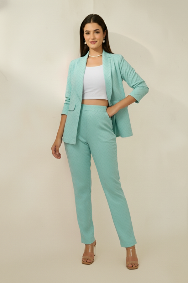Schiffli Textured Blazer Set (3 P) (Light Teal Green)