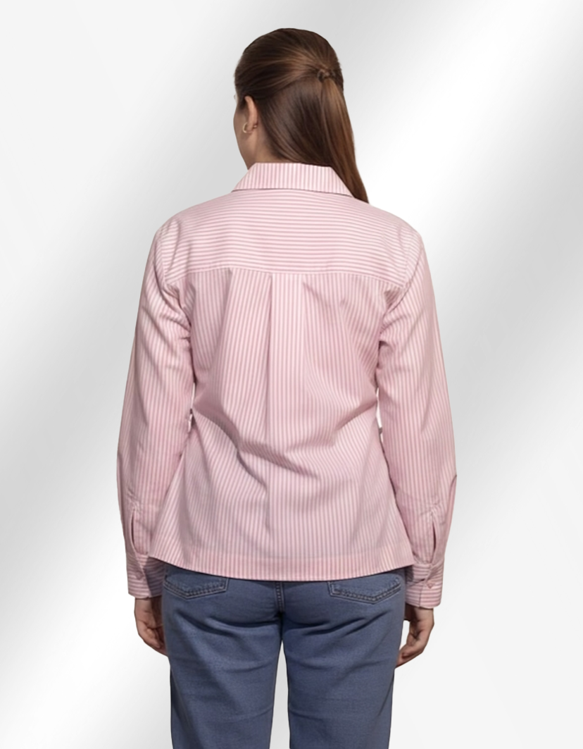 Asymmetric Wrap Pinstripe Shirt (Pink)