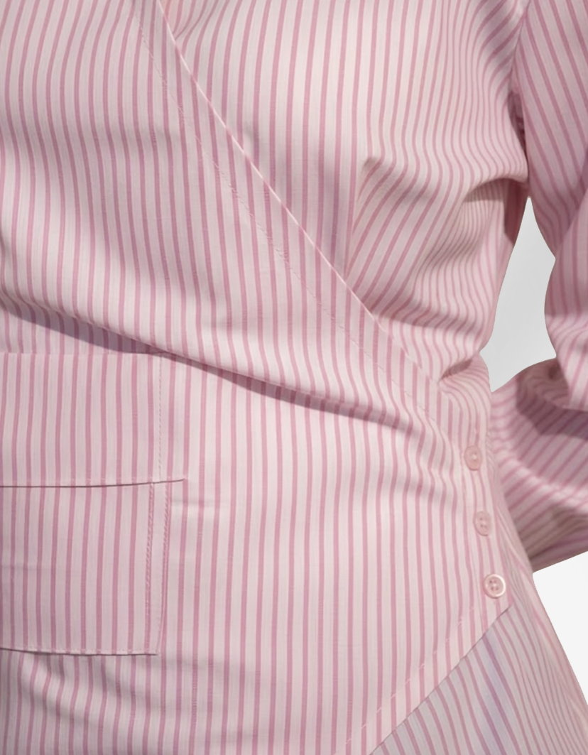 Asymmetric Wrap Pinstripe Shirt (Pink)