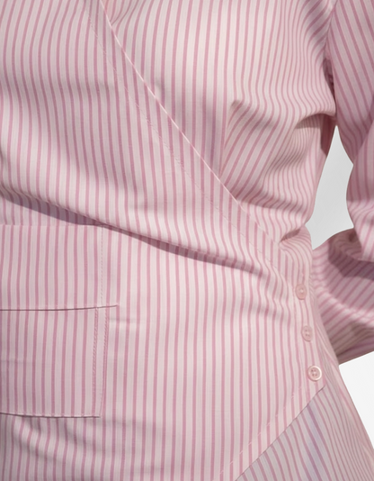 Asymmetric Wrap Pinstripe Shirt (Pink)