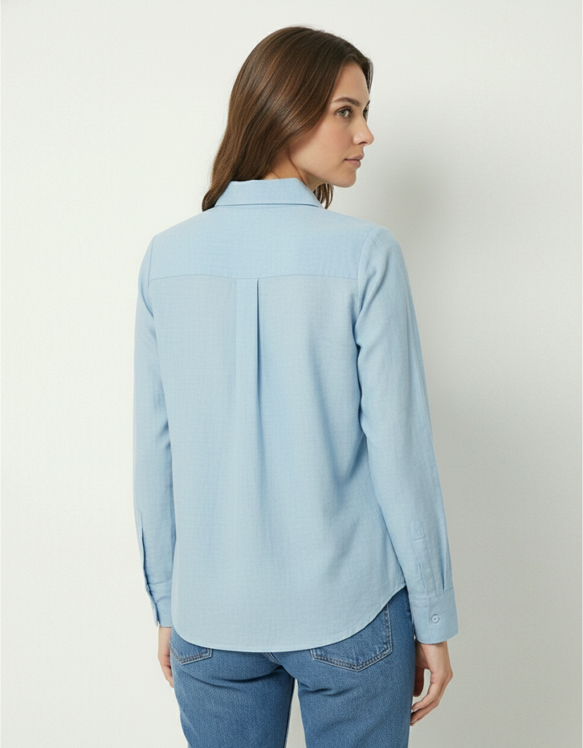 Embellished Bow Detail Shirt (Blue)