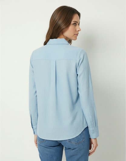 Embellished Bow Detail Shirt (Blue)