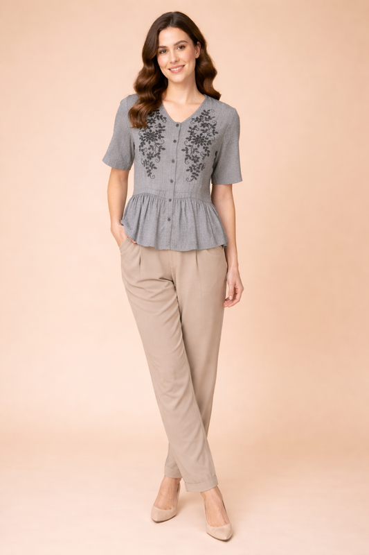 EMBROIDERED top (Grey)