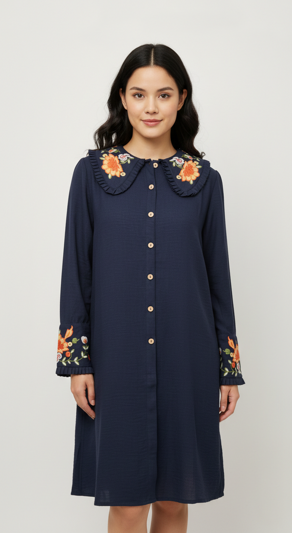 Embroidered Dress (Dark Blue)