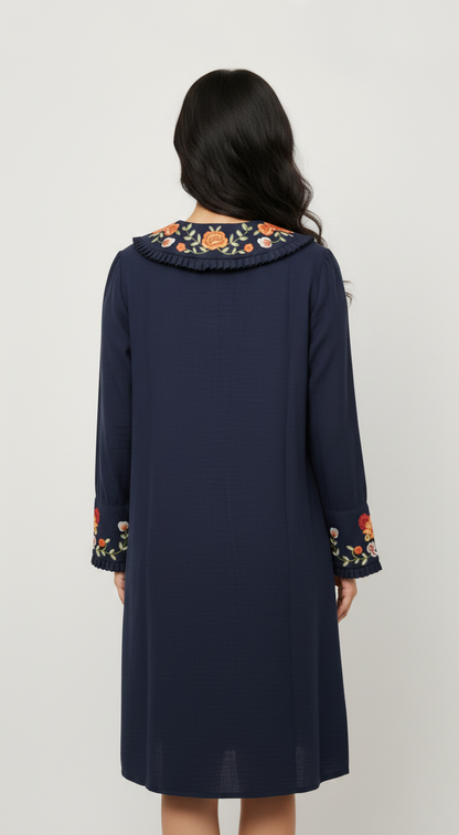 Embroidered Dress (Dark Blue)