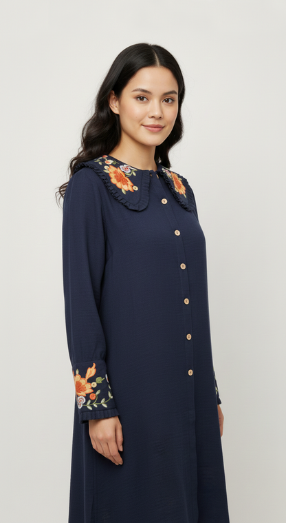 Embroidered Dress (Dark Blue)