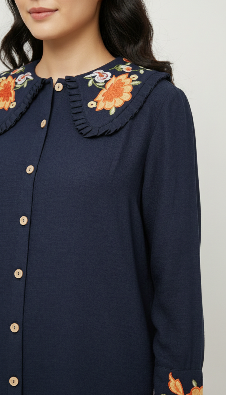 Embroidered Dress (Dark Blue)