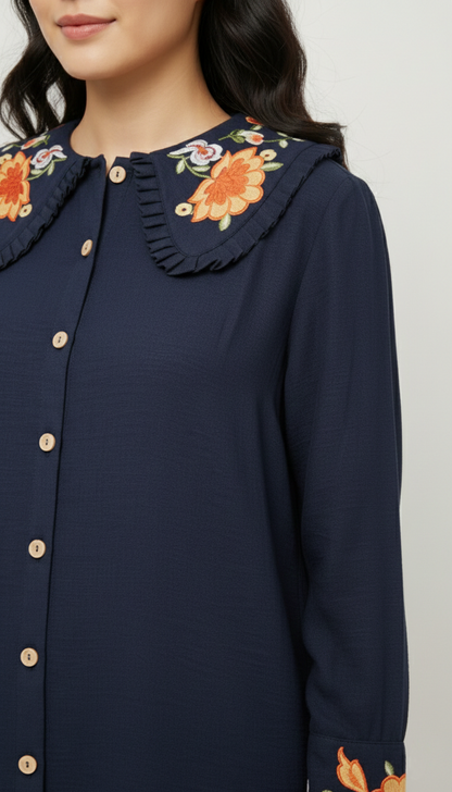 Embroidered Dress (Dark Blue)