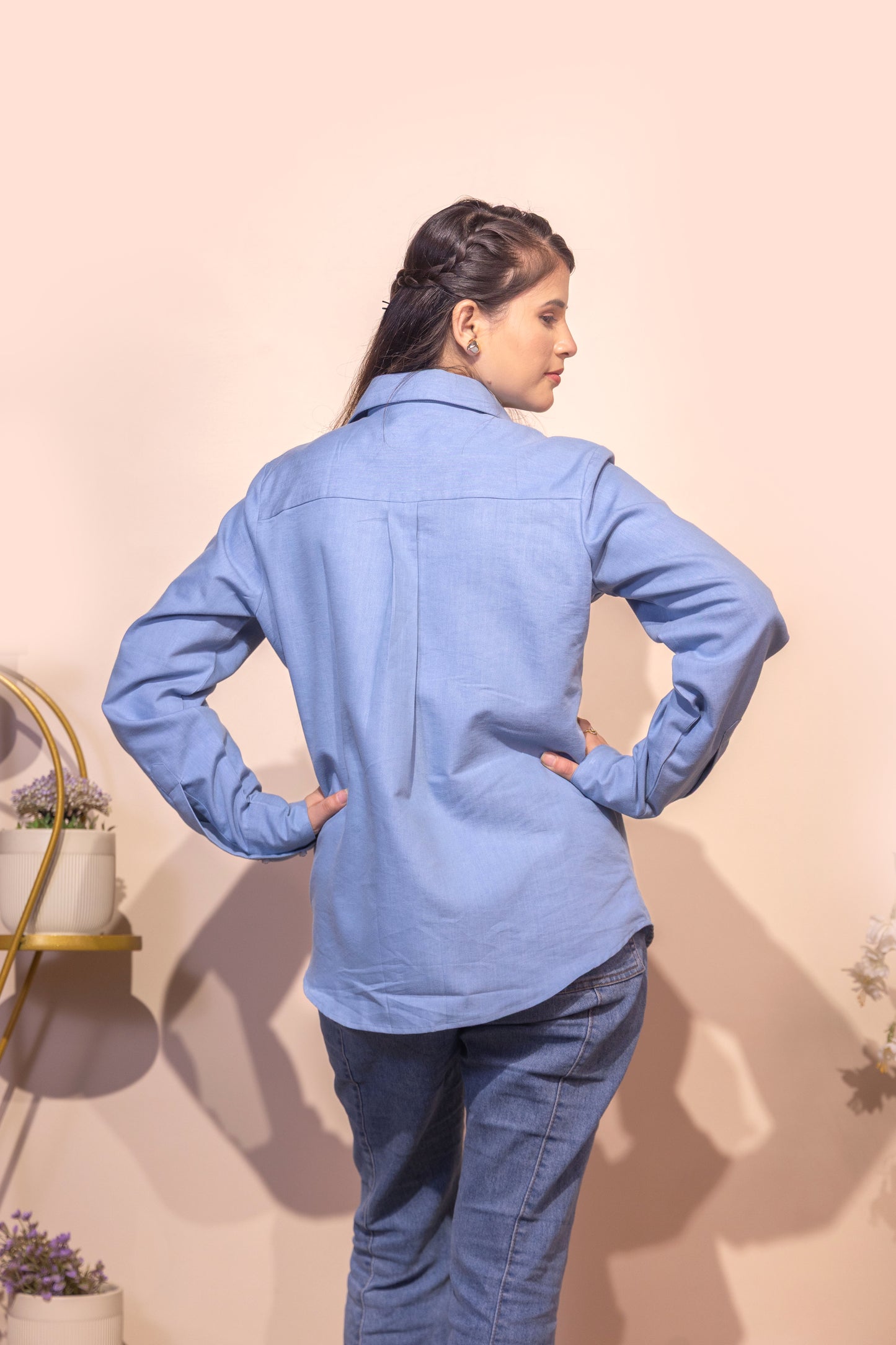 Embellished Bow Detail Shirt (Blue)