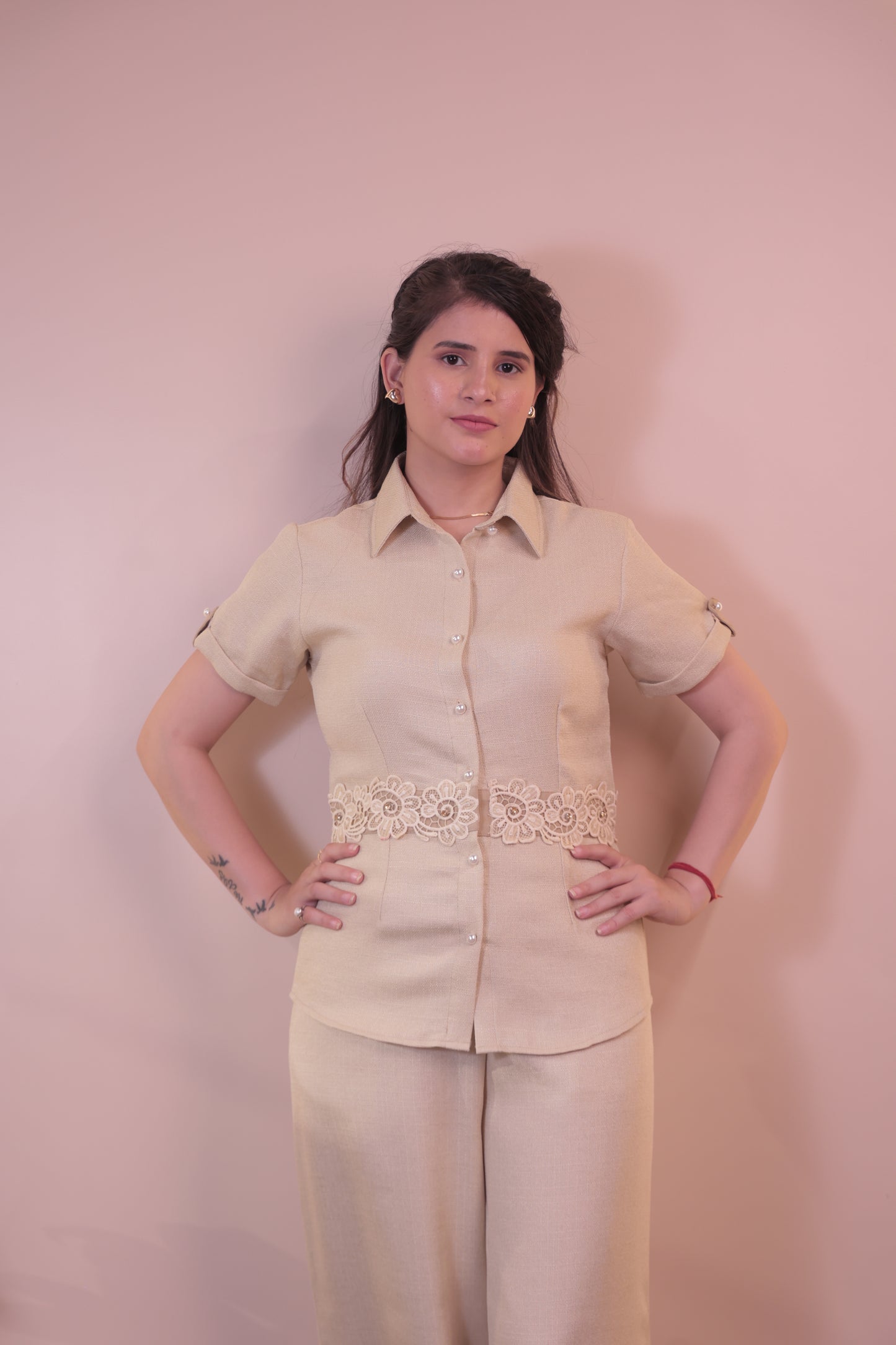 Classic Jute Cotton Co-ord Set (Beige)