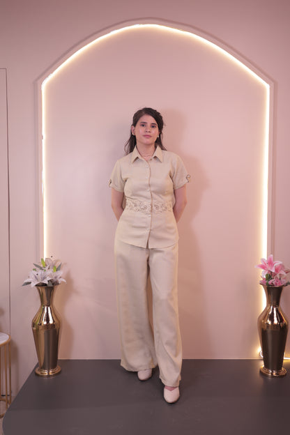 Classic Jute Cotton Co-ord Set (Beige)