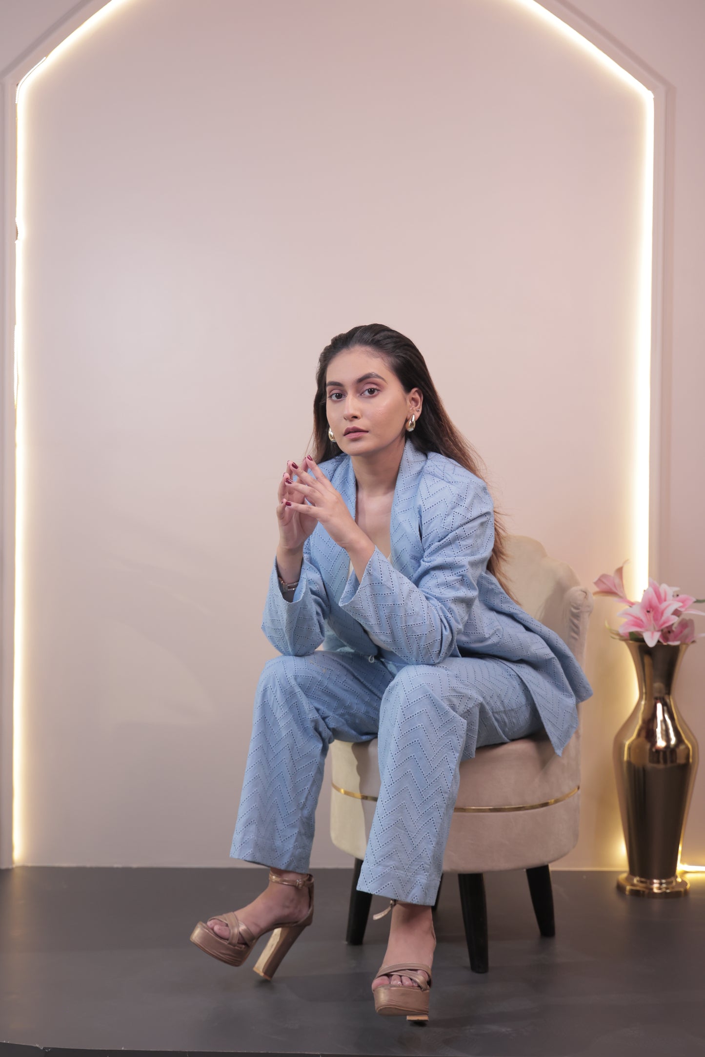 Schiffli Textured Blazer Set (3 P)