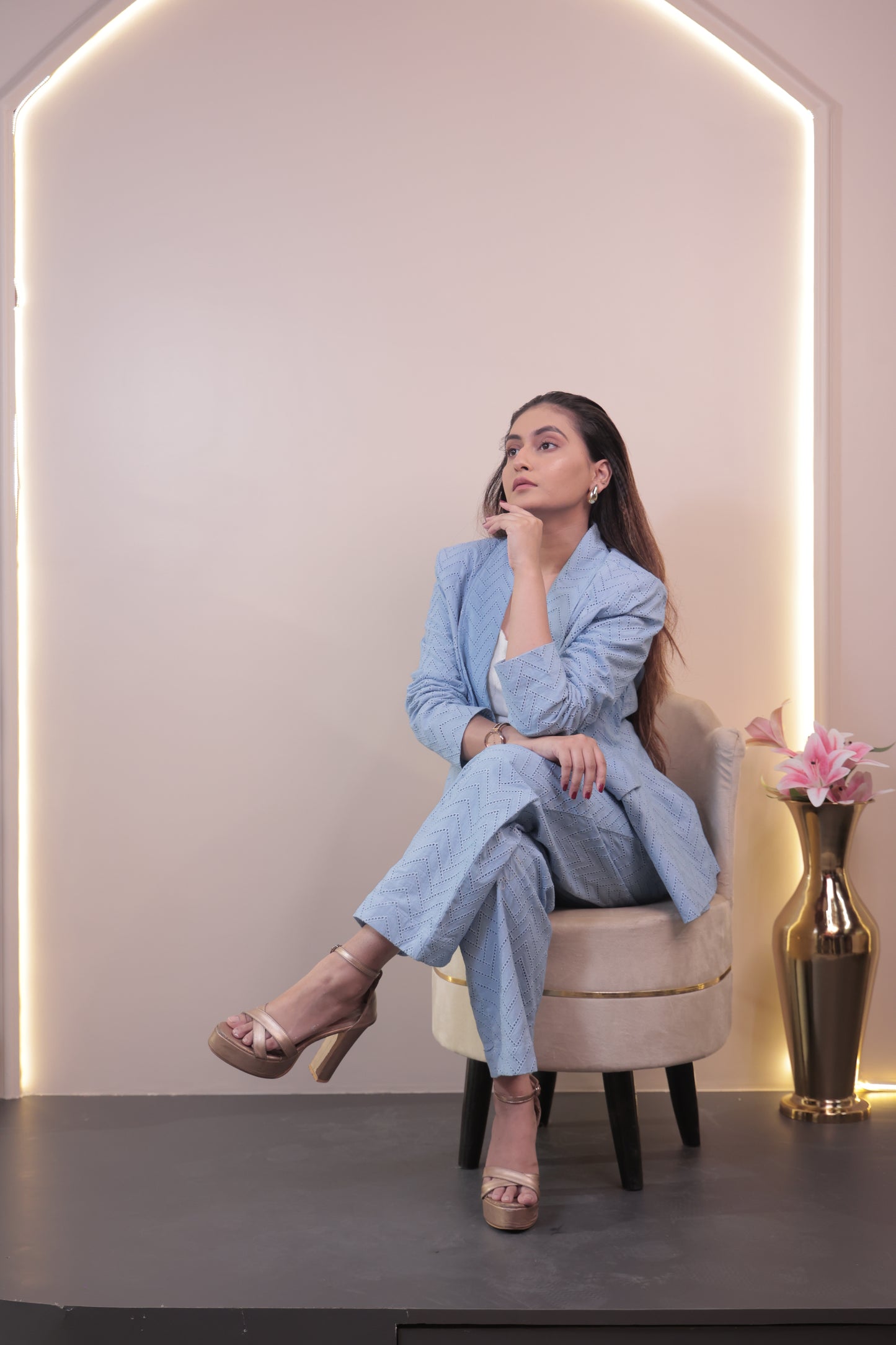 Schiffli Textured Blazer Set (3 P)