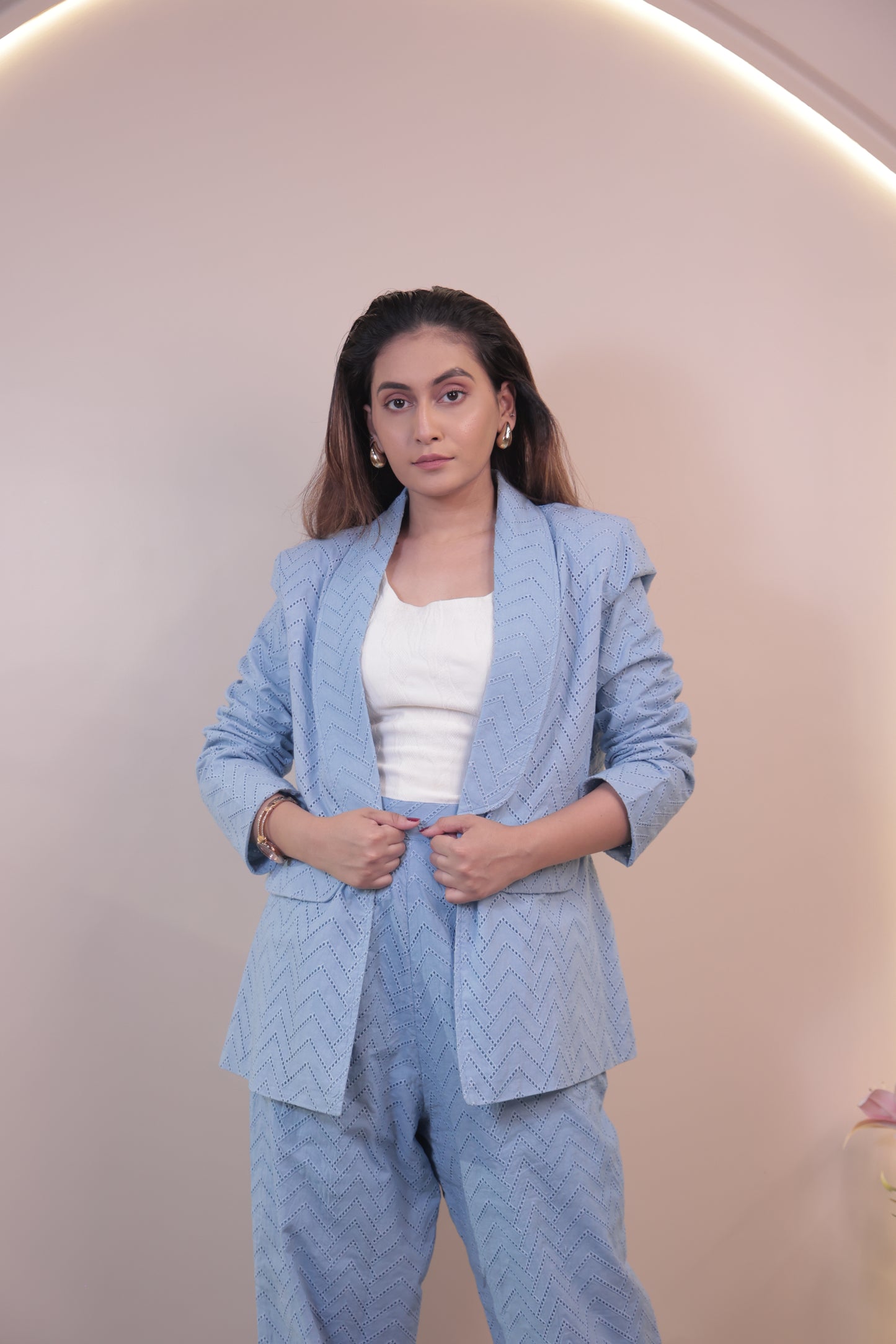 Schiffli Textured Blazer Set (3 P)