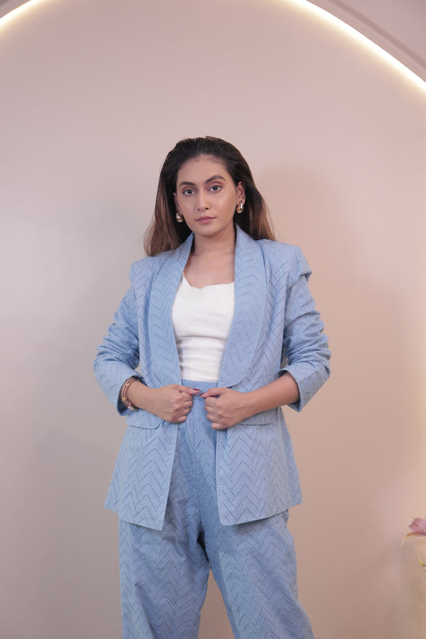 Schiffli Textured Blazer Set (3 P)