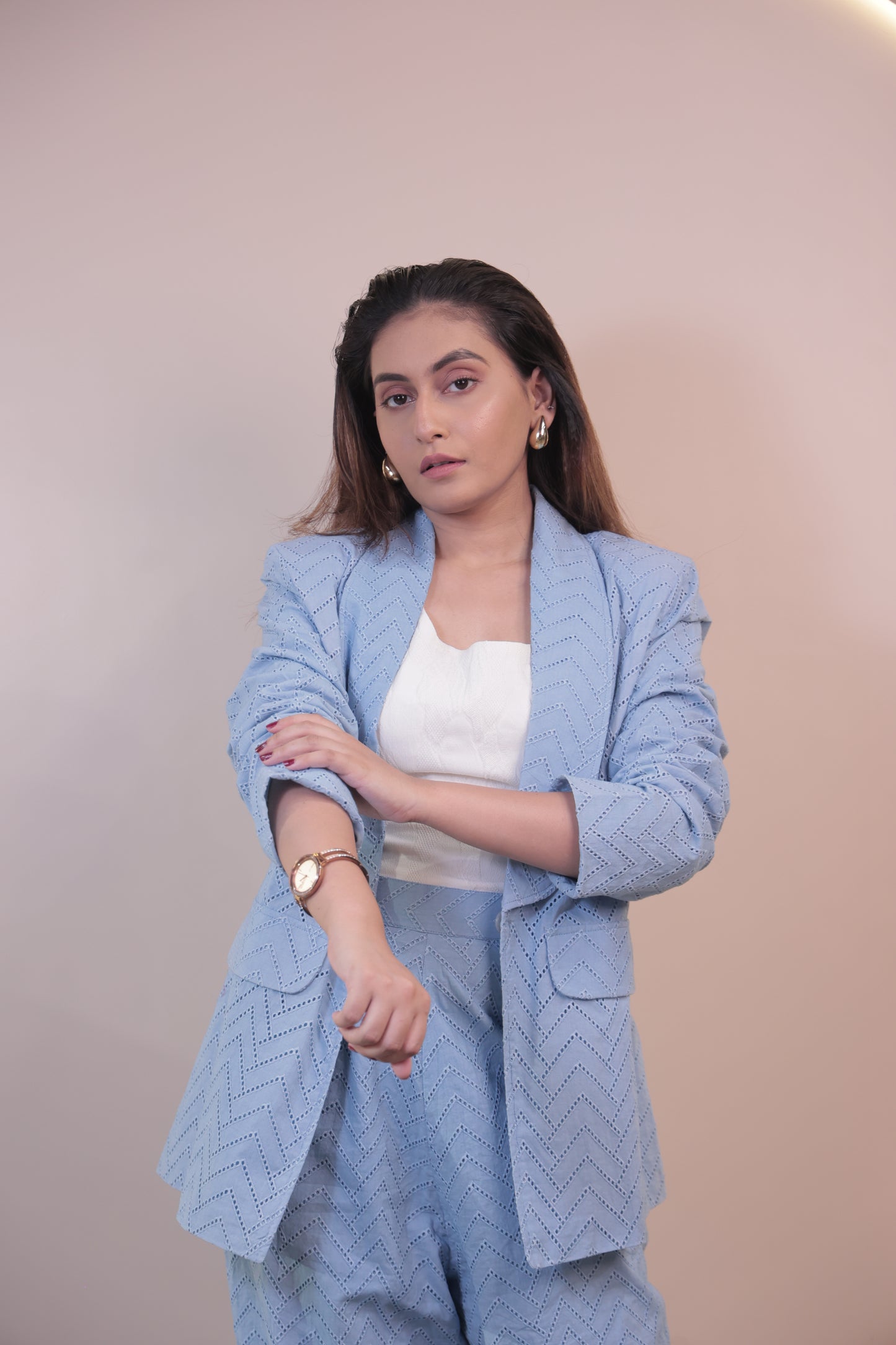 Schiffli Textured Blazer Set (3 P)