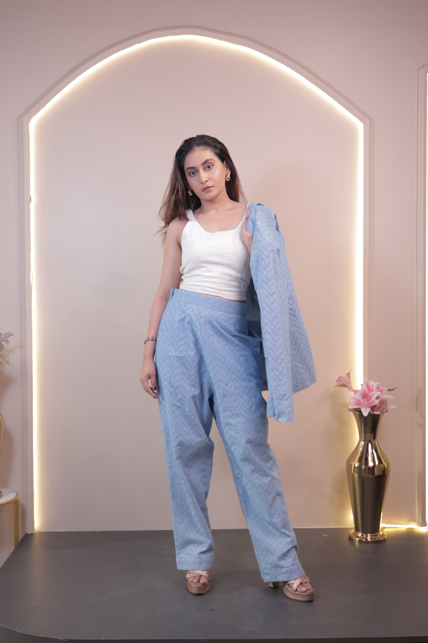 Schiffli Textured Blazer Set (3 P)