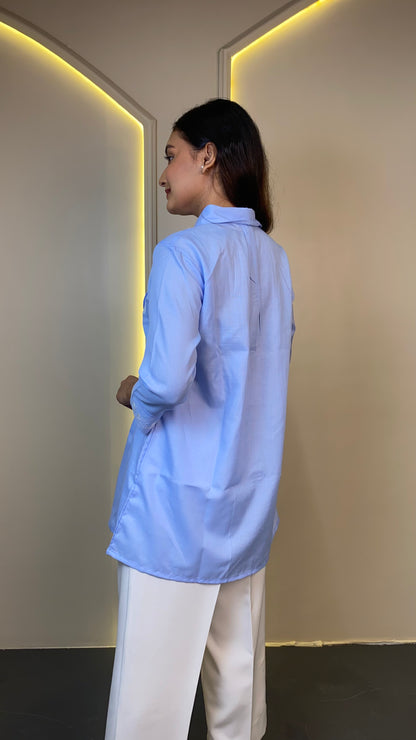 EMBROIDERED LONG SHIRT (Blue)