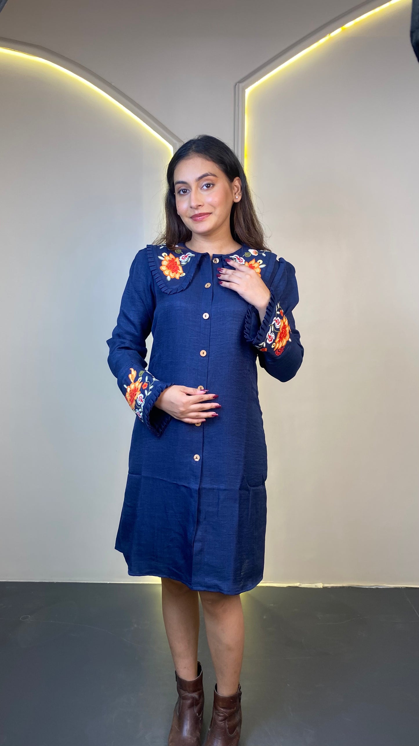 Embroidered Dress (Dark Blue)