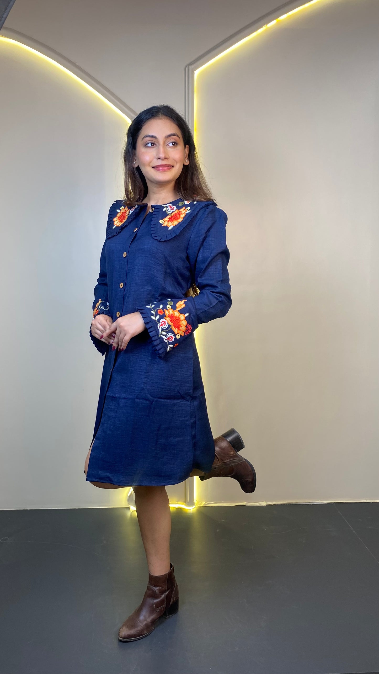 Embroidered Dress (Dark Blue)