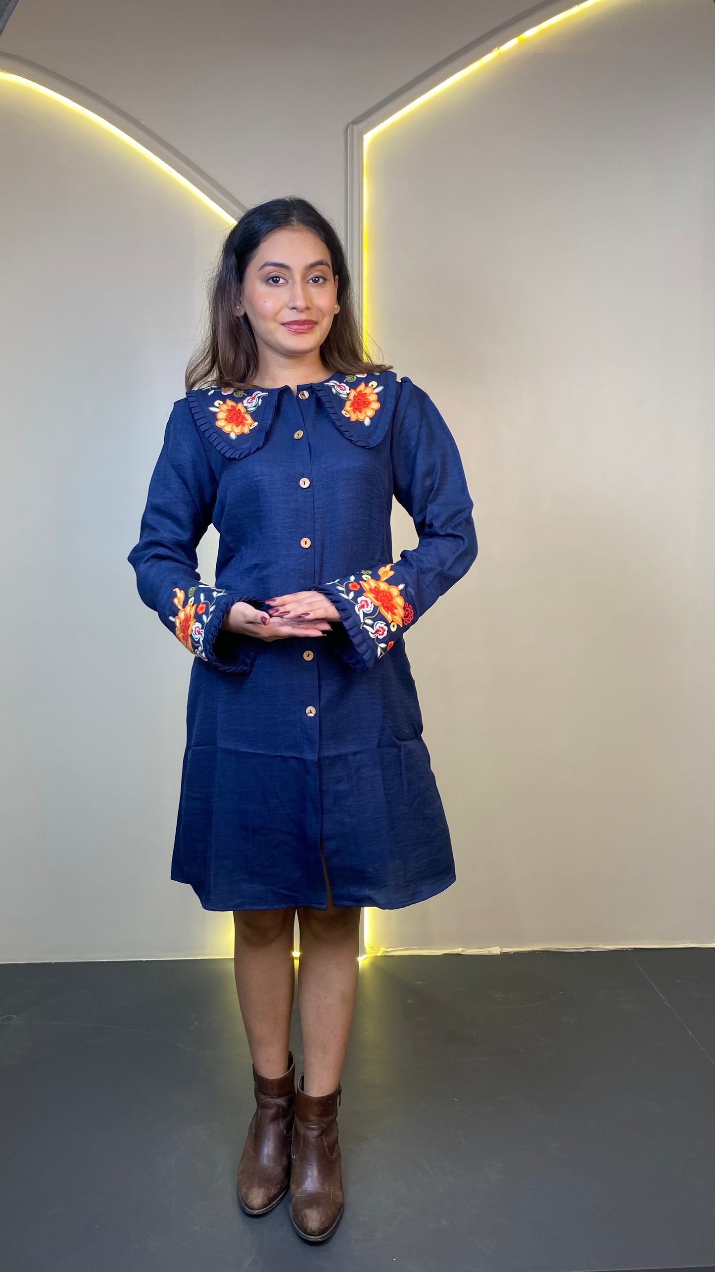 Embroidered Dress (Dark Blue)