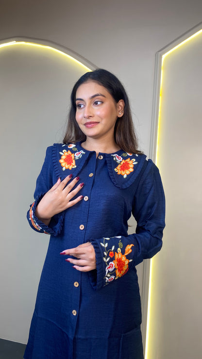 Embroidered Dress (Dark Blue)