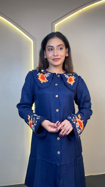 Embroidered Dress (Dark Blue)