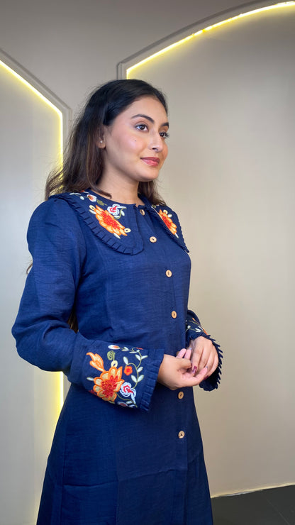 Embroidered Dress (Dark Blue)