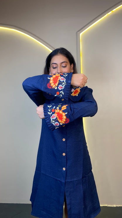 Embroidered Dress (Dark Blue)