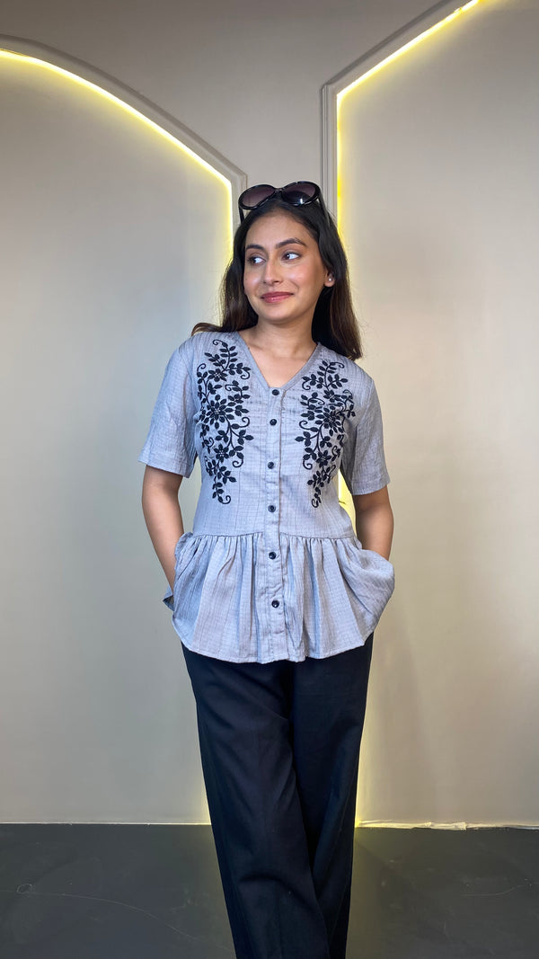 EMBROIDERED top (Grey)
