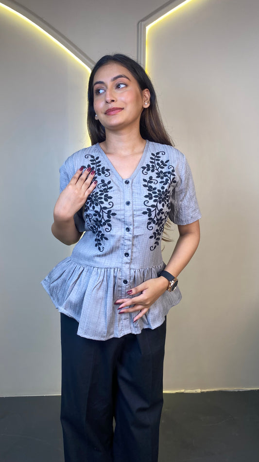 EMBROIDERED top (Grey)