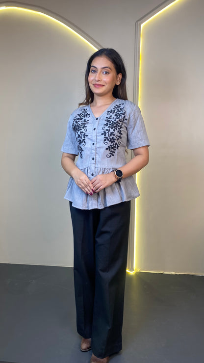 EMBROIDERED top (Grey)