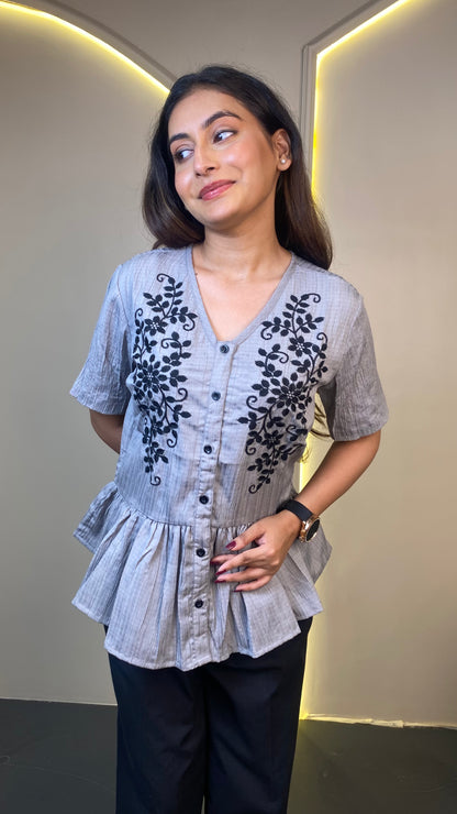 EMBROIDERED top (Grey)