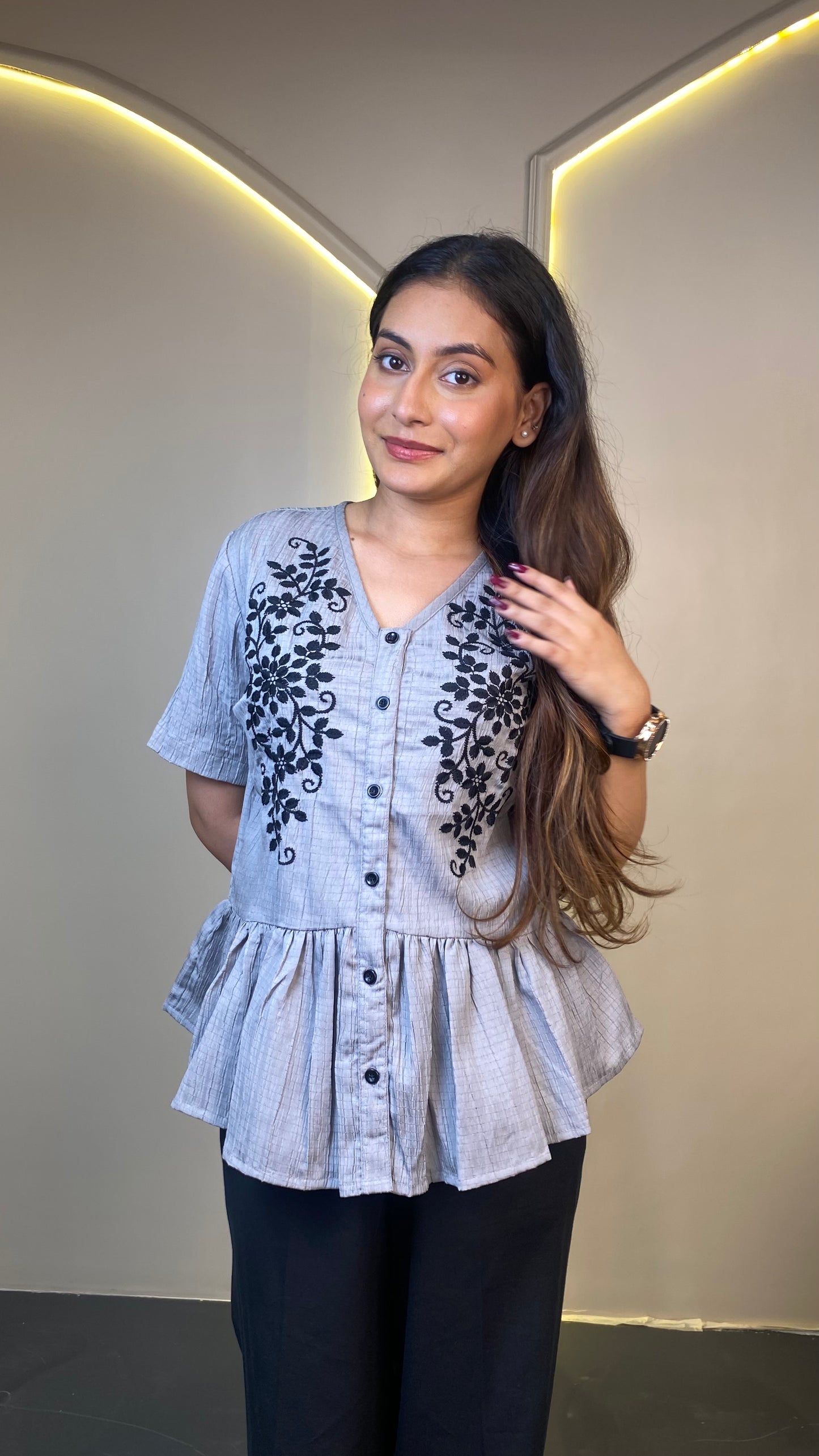 EMBROIDERED top (Grey)