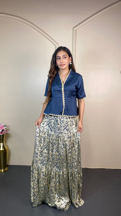 Foil print Ethnic set (Skirt & top)
