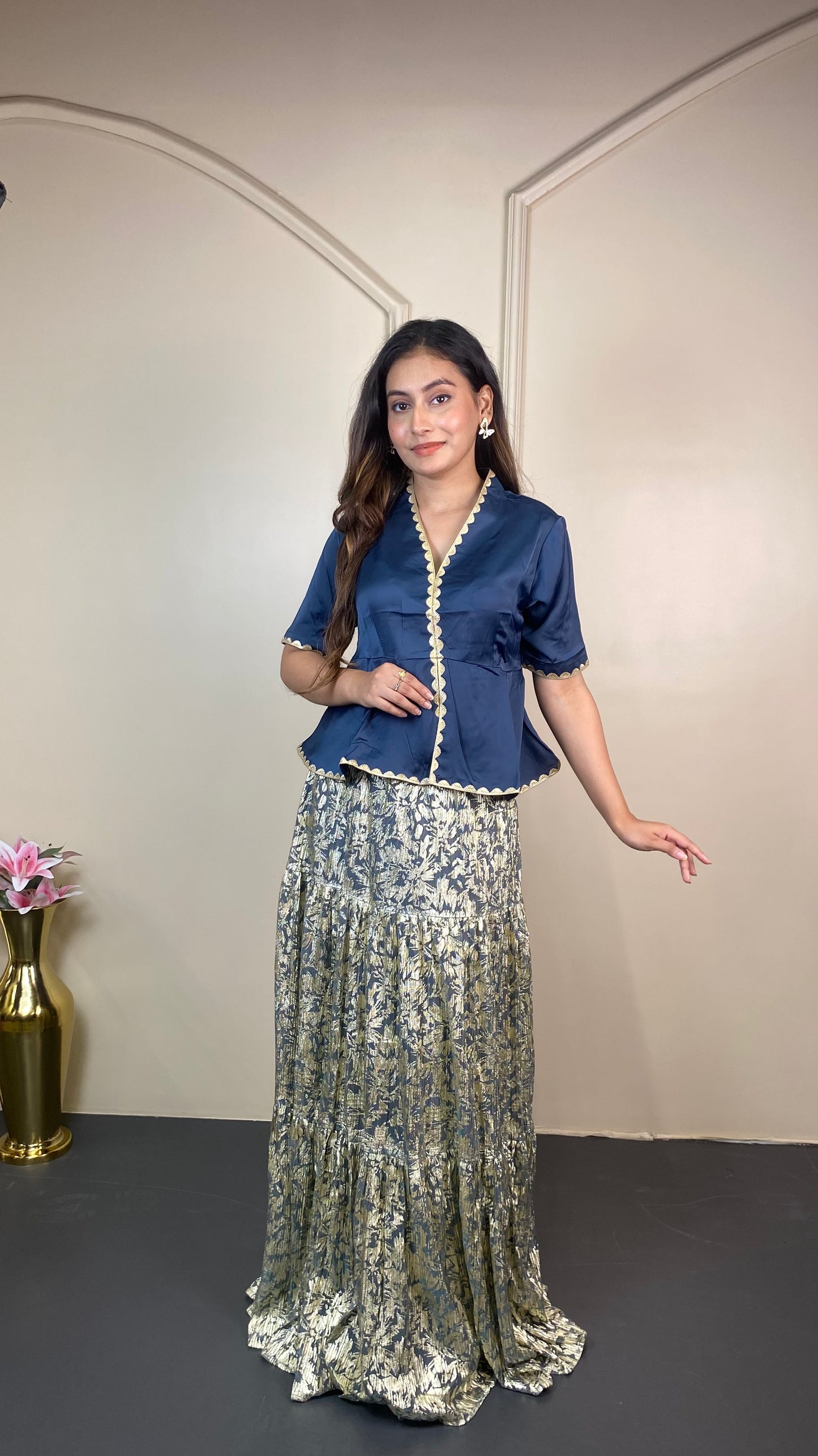 Foil print Ethnic set (Skirt & top)