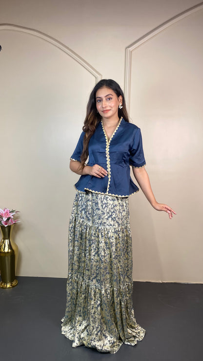 Foil print Ethnic set (Skirt & top)