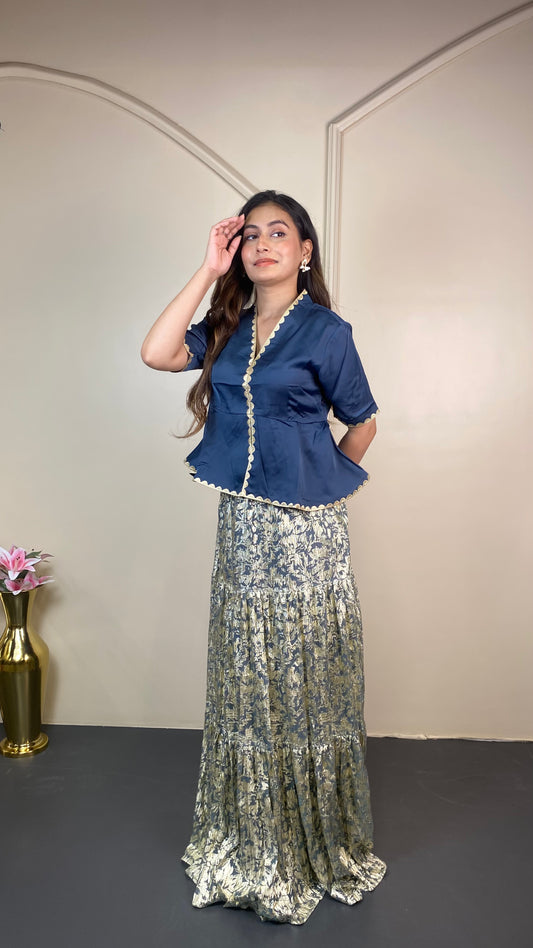 Foil print Ethnic set (Skirt & top)