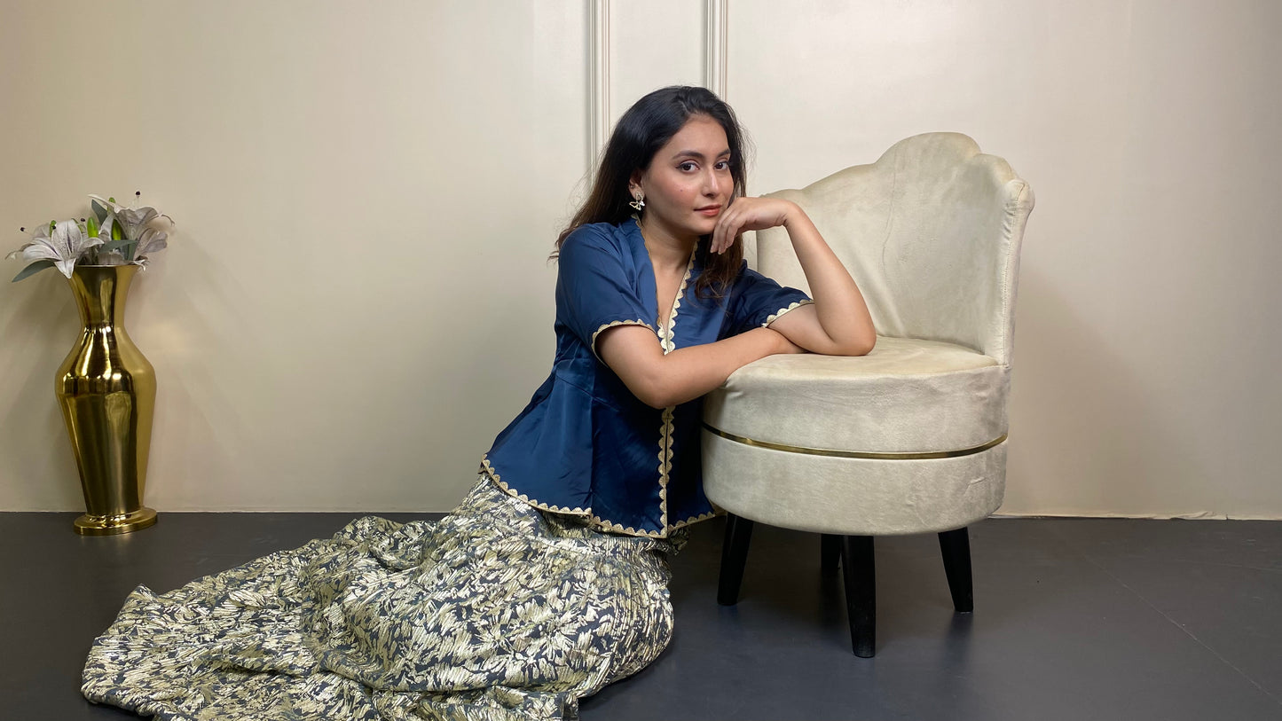 Foil print Ethnic set (Skirt & top)