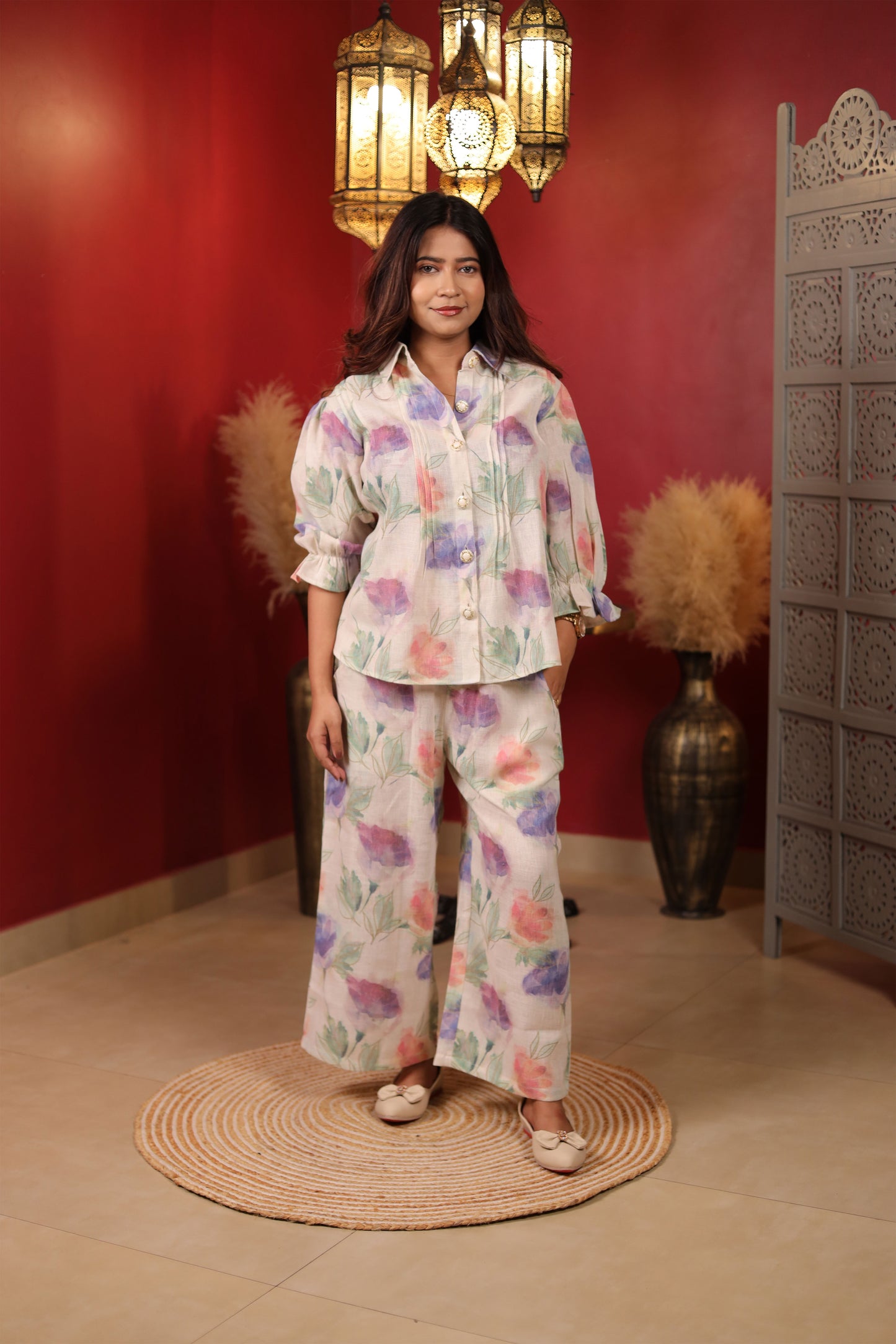 Jute Cotton Flower Print Co-ord set